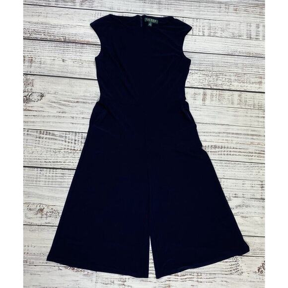 RALPH‎ LAUREN BLUE CAP SLEEVE ONE PIECE PANT JUMPSUIT CULOTTE CROP SZ 2 - Picture 4 of 7